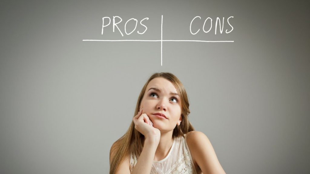 A woman thinks about pros and cons